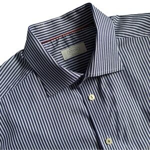 Eton Striped Contemporary Fit Dress Shirt Navy Blue / White Size 17